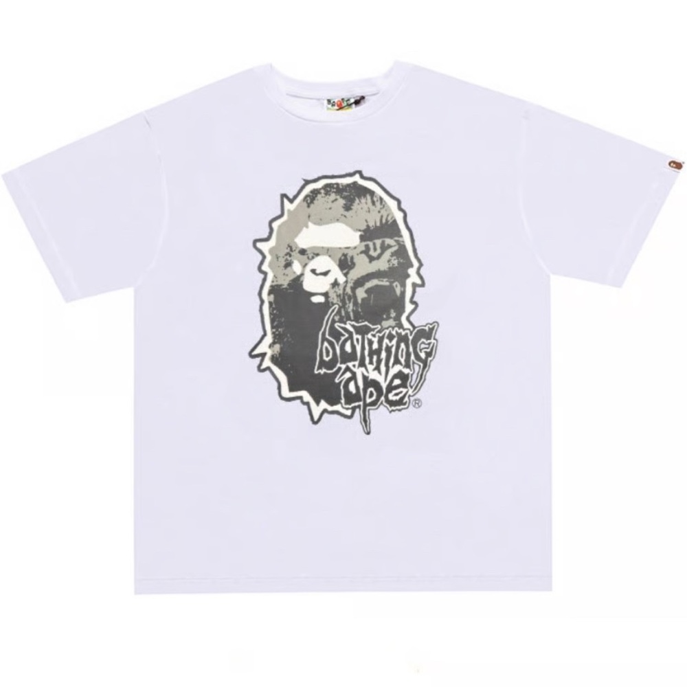 Bape Kids White and Gray Ape Graphic Tee